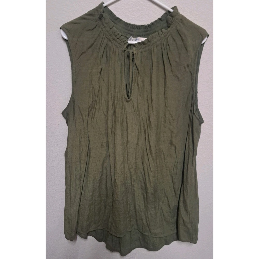Terra & Sky Olive Green Blouse 2X Women's 20W-22W Flowy Keyhole Neck Boho Top